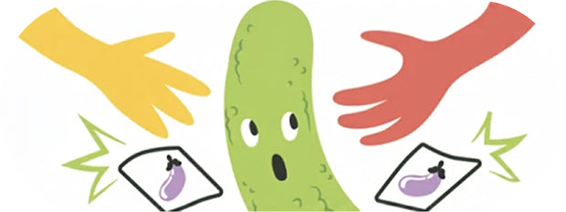 An illustration of hands trying to grab a pickle