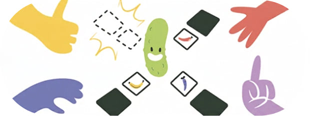 An illustration of hands playing get the pickle